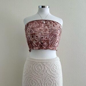 Handmade beige brown mesh tube crop top